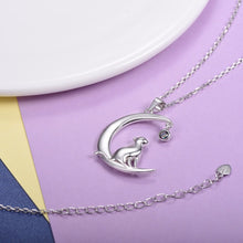 Load image into Gallery viewer, U7 Authentic 100% 925 Sterling Silver Cat Moon Necklace Meditation Women Jewelry Silver 925 Chain & Pendant Valentine Gift SC17