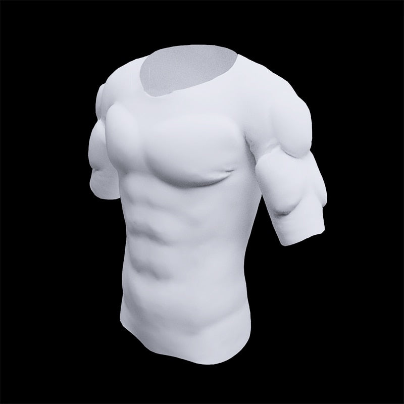 Prayger Men Muscles Shirt Male Invisible ABS Fake Chest Underwear Stomach 8  Pack Padded Tops Body Shaper Removable Inserts