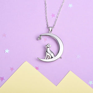 U7 Authentic 100% 925 Sterling Silver Cat Moon Necklace Meditation Women Jewelry Silver 925 Chain &amp; Pendant Valentine Gift SC17