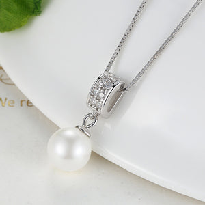 BAMOER 925 Sterling Silver Simulated Pearl Pendant Necklace Long Chain Necklace  Jewelry Wedding Necklace Accessories SCN030