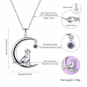 U7 Authentic 100% 925 Sterling Silver Cat Moon Necklace Meditation Women Jewelry Silver 925 Chain &amp; Pendant Valentine Gift SC17